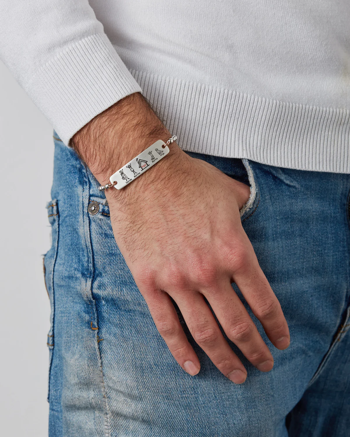 Bracciale Personalizzato Medaglia Rettangolo Argento Oro RE03C-BP Happy Family