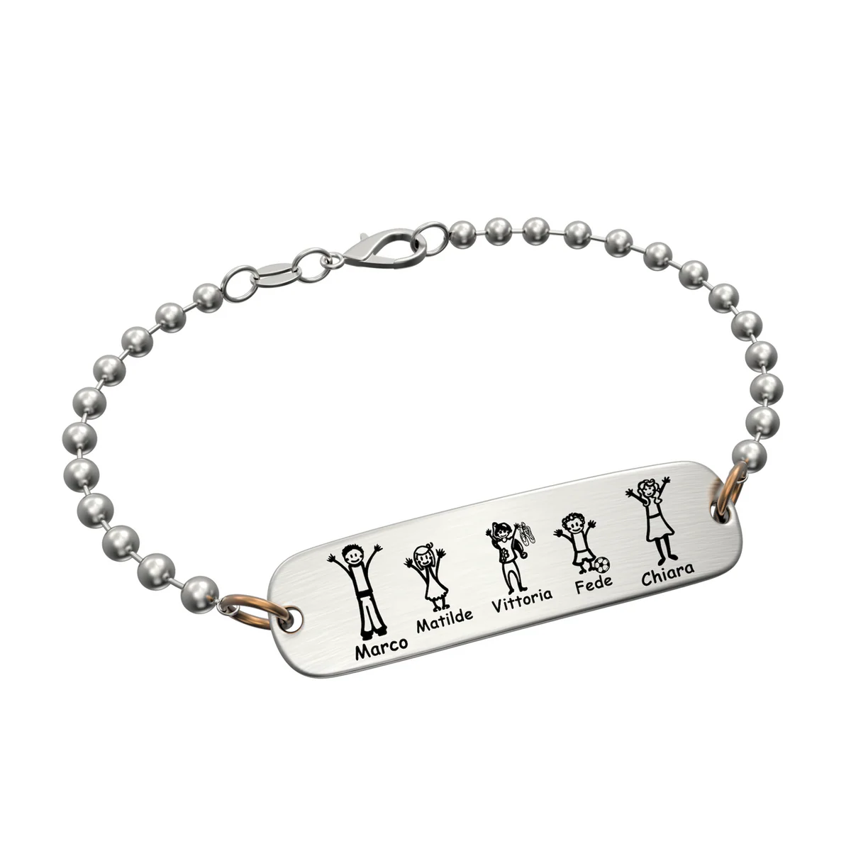 Bracciale Personalizzato Medaglia Rettangolo Argento Oro RE03C-BP Happy Family