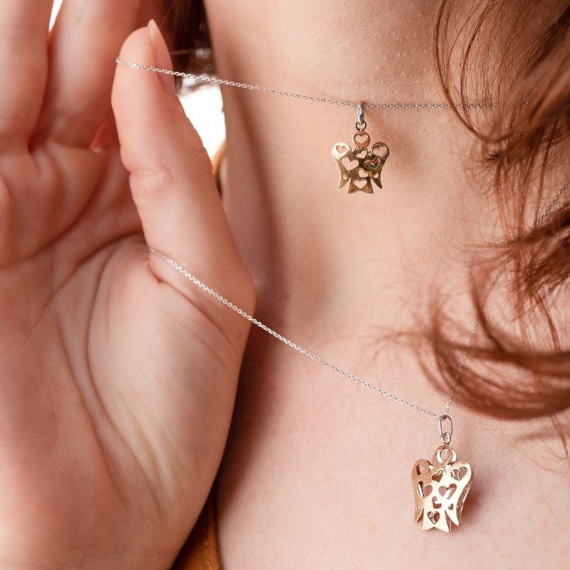 Collana Pendente Angelo Cuori Double Face Oro NKT320 Roberto Giannotti