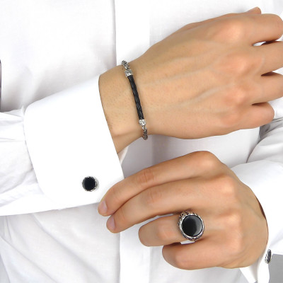 Anello RADICI argento agata nera MAN004N Boccadamo