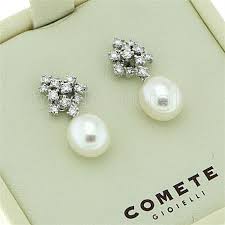 Orecchini oro bianco diamanti e perle ORP 451 Comete