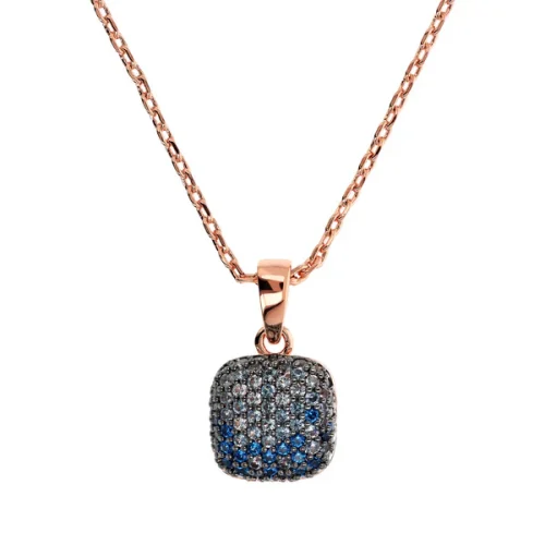 Collana Catena Rolo con Pendente Quadrato Pavé in Cubic Zirconia WSBZ00617.BLUE Bronzallure