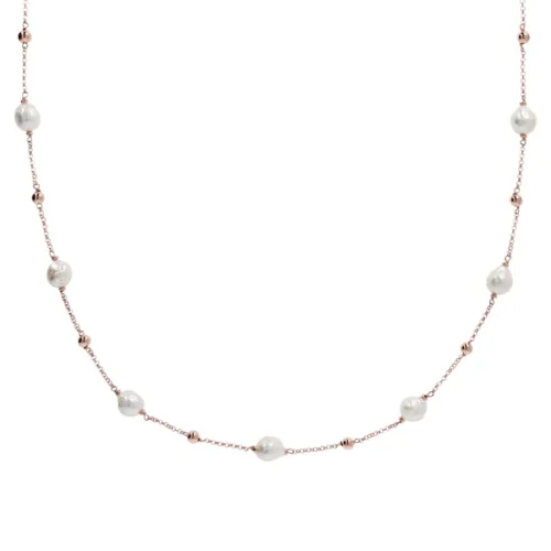 Collana Lunga con Sfere in Golden Rosé e Perle d'Acqua Dolce Ø 10 mm Collezione Maxima WSBZ01006.WPRL Bronzallure