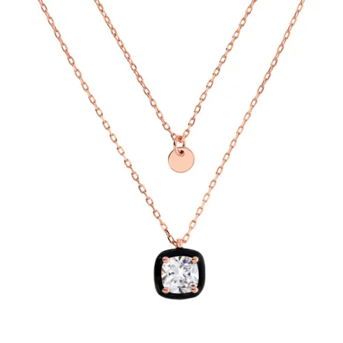 Collana Multifilo Catena Forzatina con Disco e Pendente Smaltato con Cubic Zirconia Quadrata WSBZ02184.BLK-CZ Bronzallure