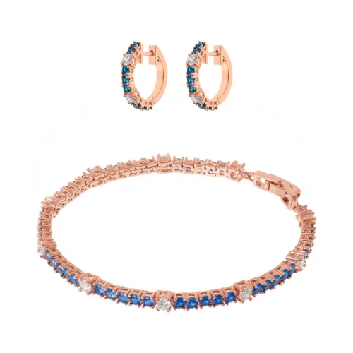 Set Bicolore Orecchini a Cerchio e Bracciale Tennis con Cubic Zirconia Blu e Bianche  WSBZPK146.SET Bronzallure