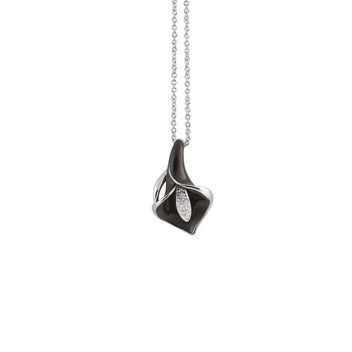 Collana pendente calla Melody oro bianco Ice 9 kt smaltato con diamanti naturali taglio brillante Cammilli