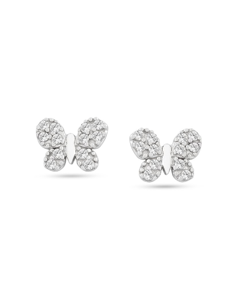 Orecchini farfalle oro bianco 18kt e zirconi Ambrosia Primavera AOZ370